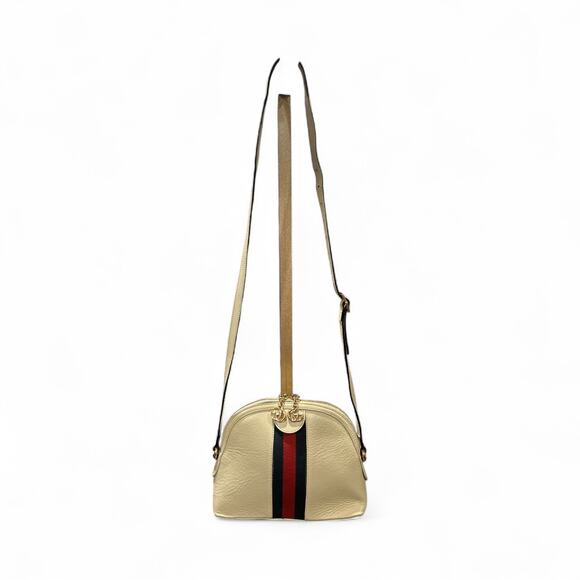 GUCCI Textured Dollar Calfskin Web Small Ophidia Dome Shoulder Bag Mystic White - Picture 4 of 14